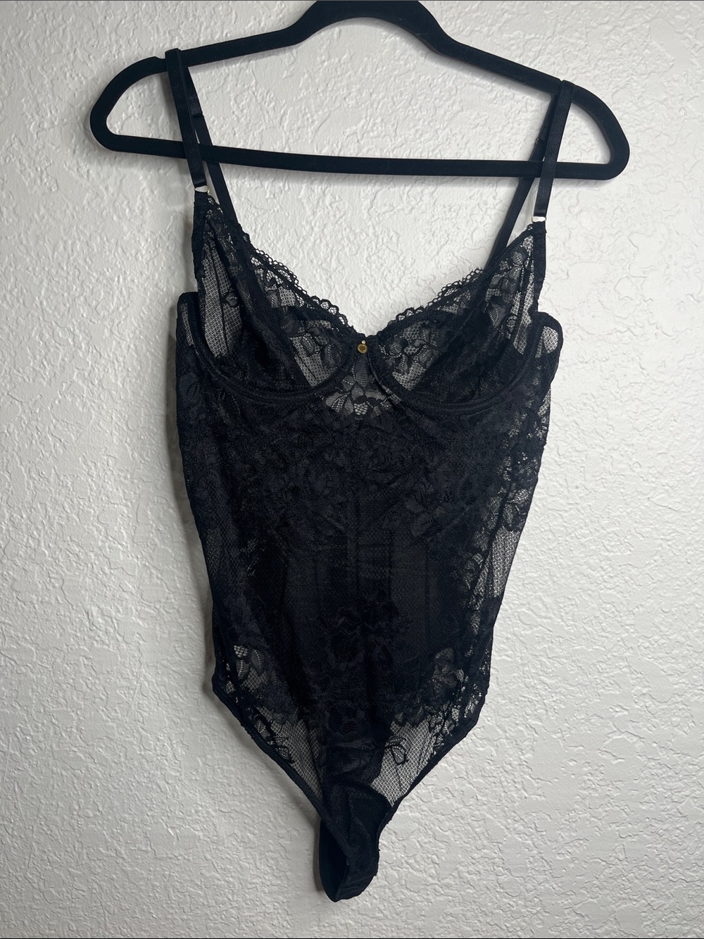 NWT Gooseberry Intimates Coquette Lace Bodysuit in Black Sz L - Picture 2 of 8